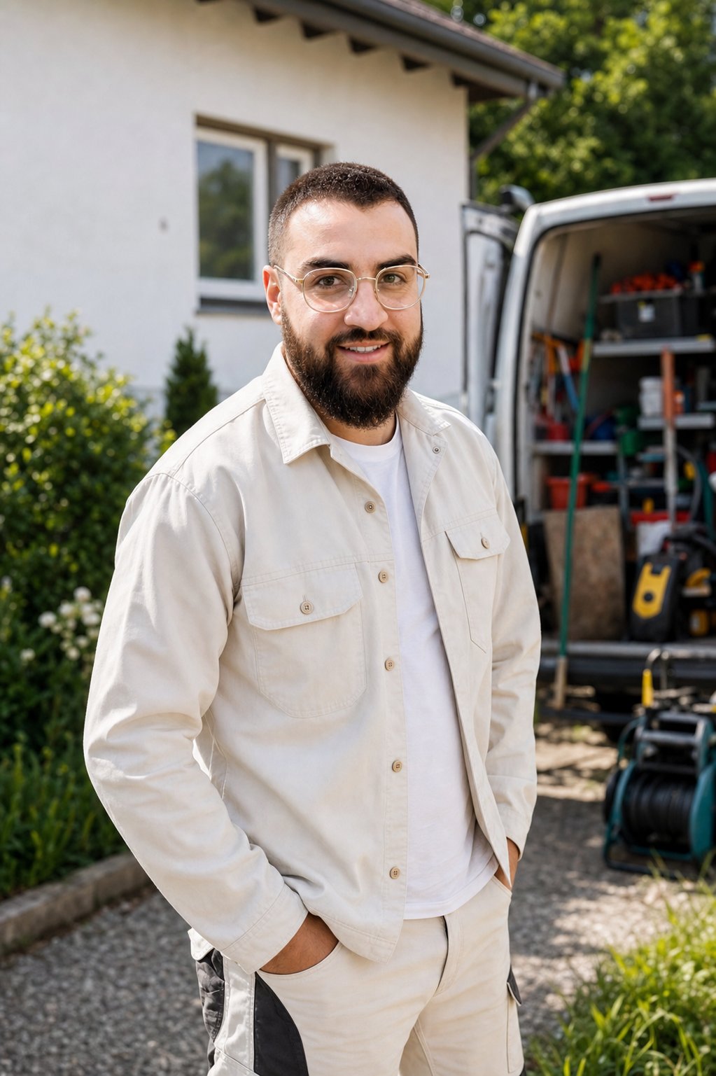 Koordinator von FixHaus 34 vor einem Wohnhaus